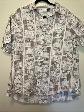 Pokemon Short-Sleeve Button-Up Shirt - White and Brown Comic Panel Print